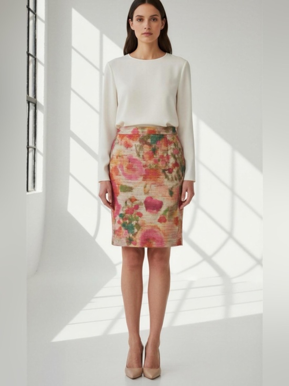 kate spade Marit Floral Pencil Skirt - Pink, Green & Gold